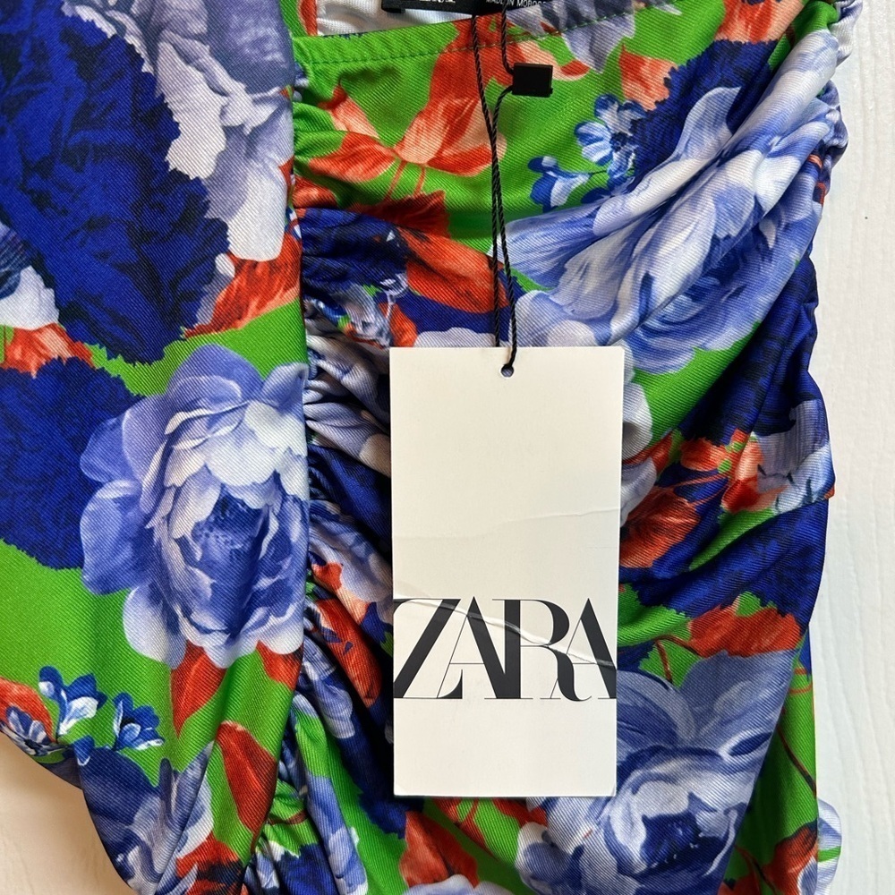 Zara Blue & Green Floral Asymmetrical Summer Resort Bodysuit Size Small NWT - Picture 5 of 9